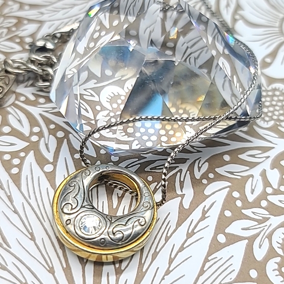 Brighton "ARIES Collection" Two-Tone Swarovski Crystal & Scrollwork Pendant Neck - Picture 8 of 15